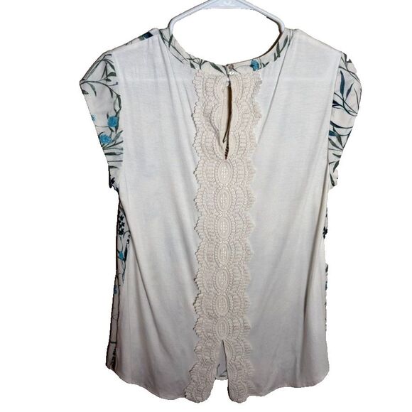 Daniel Rainn Blouse Women's Small Lace Floral Short Sleeve Artsy Boho Shirt - Picture 2 of 8